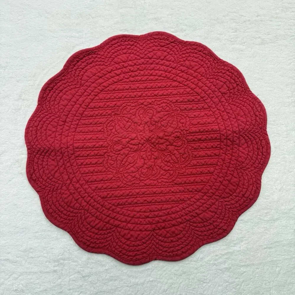 Vintage Set of 3 Round Quilted Red Placemats 14 inch Dining Table Decor